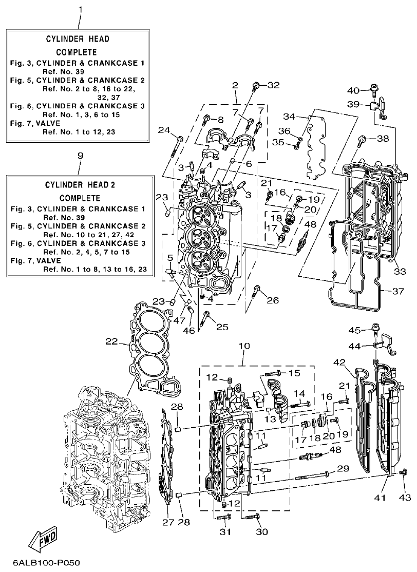 Yamaha F200CET, F225BET, FL200CET, FL225BET CYLINDER & CRANKCASE 2 parts diagram